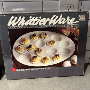 WhittierWare "EGG ON" 13 inch Ceramic Deviled Egg Platter